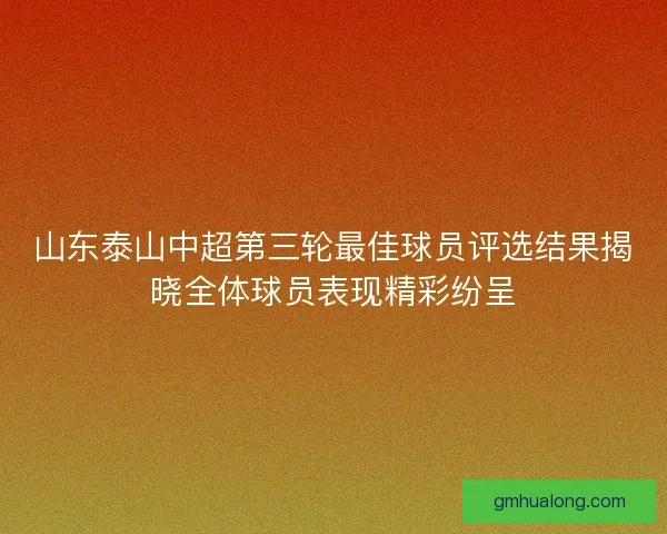 山东泰山中超第三轮最佳球员评选结果揭晓全体球员表现精彩纷呈
